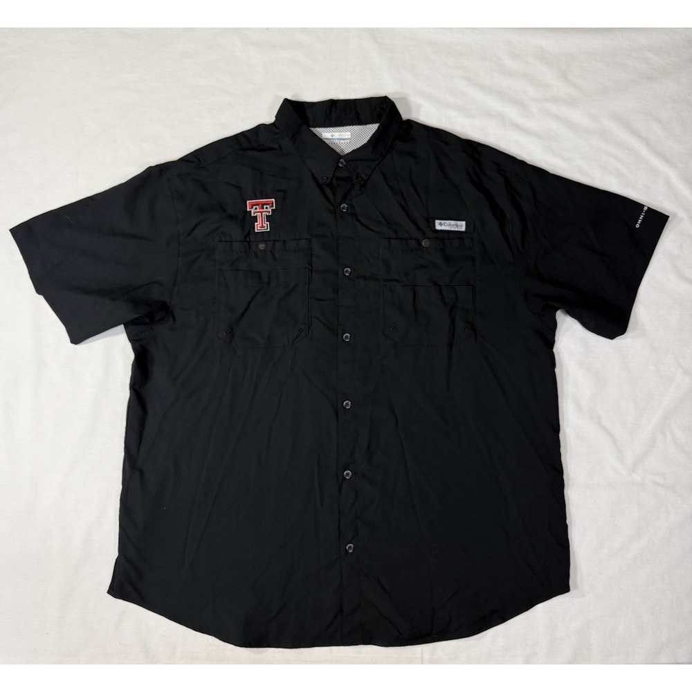 Texas Tech Red Raiders Shirt Black Columbia PFG Fishing  Button Up Men's Sz XXL